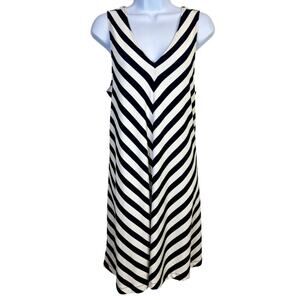 Loft Black & White Striped Sleeveless A-Line Dress With V-Neck, NWT